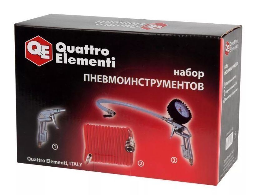 Набор пневмоинструментов 3 предмета (шланг 5м,  подкачка+продувка) QUATTRO ELEMENTI (772-128)