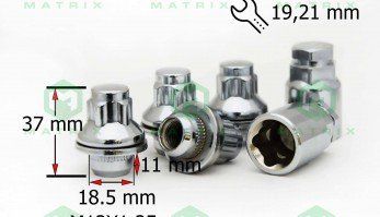 Секретки гайка 12*1.5 37 закр. шайба d18.5  4шт.+2ключа MATRIX 436445H2