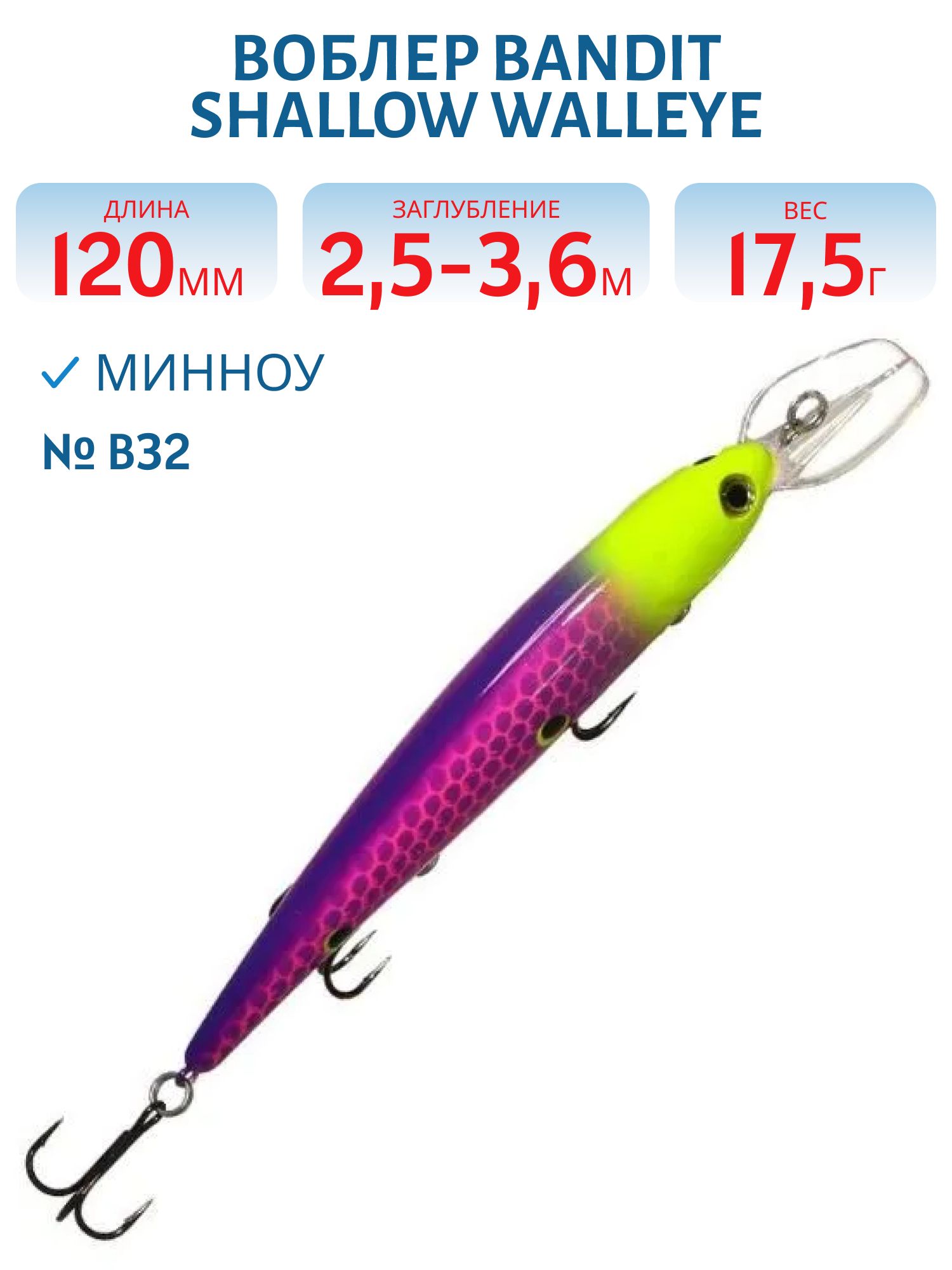 Воблер BANDIT SHALLOW WALLEYE B32