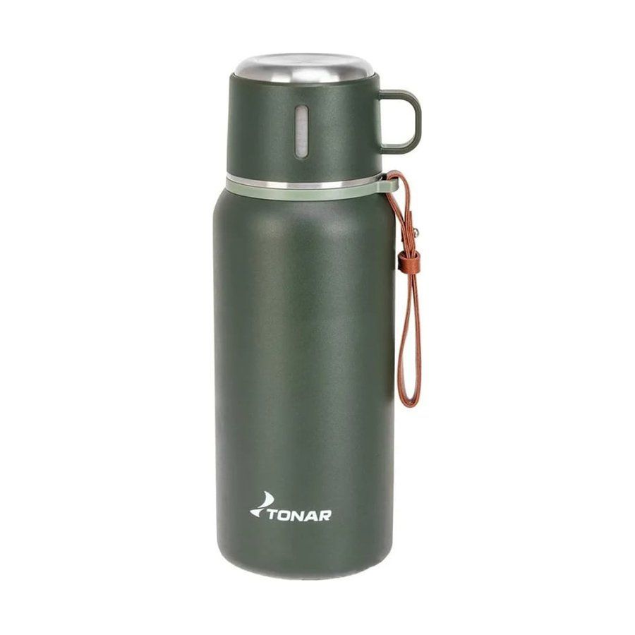 Термос TONAR 900 ML хаки (пробка-ситечко,  крышка-кружка,  ремешок)