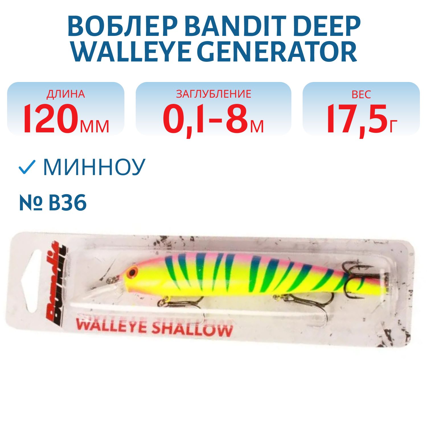 Воблер BANDIT SHALLOW WALLEYE B36
