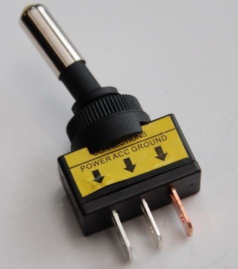 Выключатель тумблер ASW-15D (12V, 20A) желтый (ручка хром)
