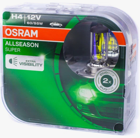 Автолампа галогеновая Н4 12V-60/55 OSRAM +30% Allseason Super (64192ALS) (2шт.к-т)