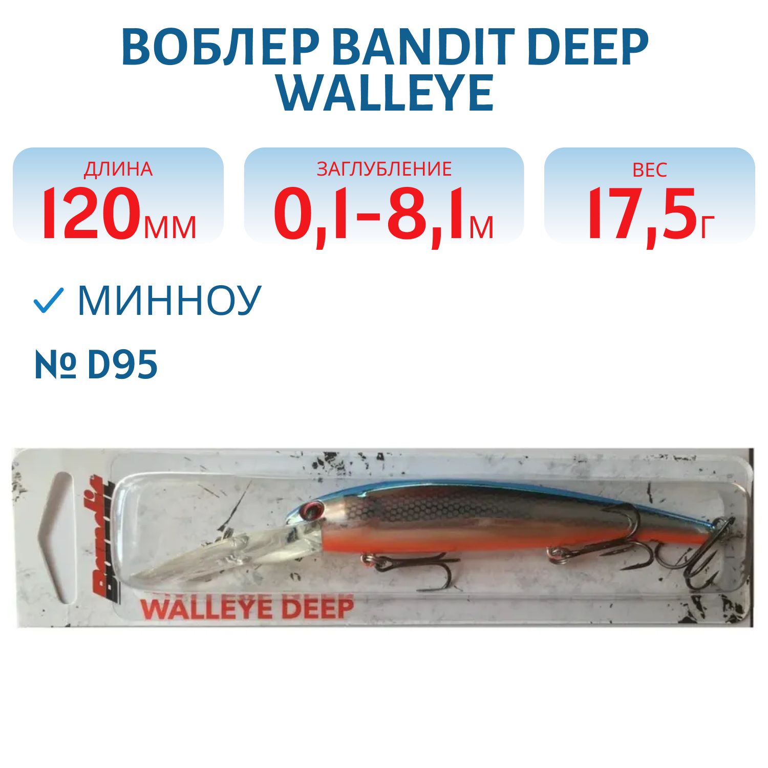 Воблер BANDIT DEEP WALLEYE D95