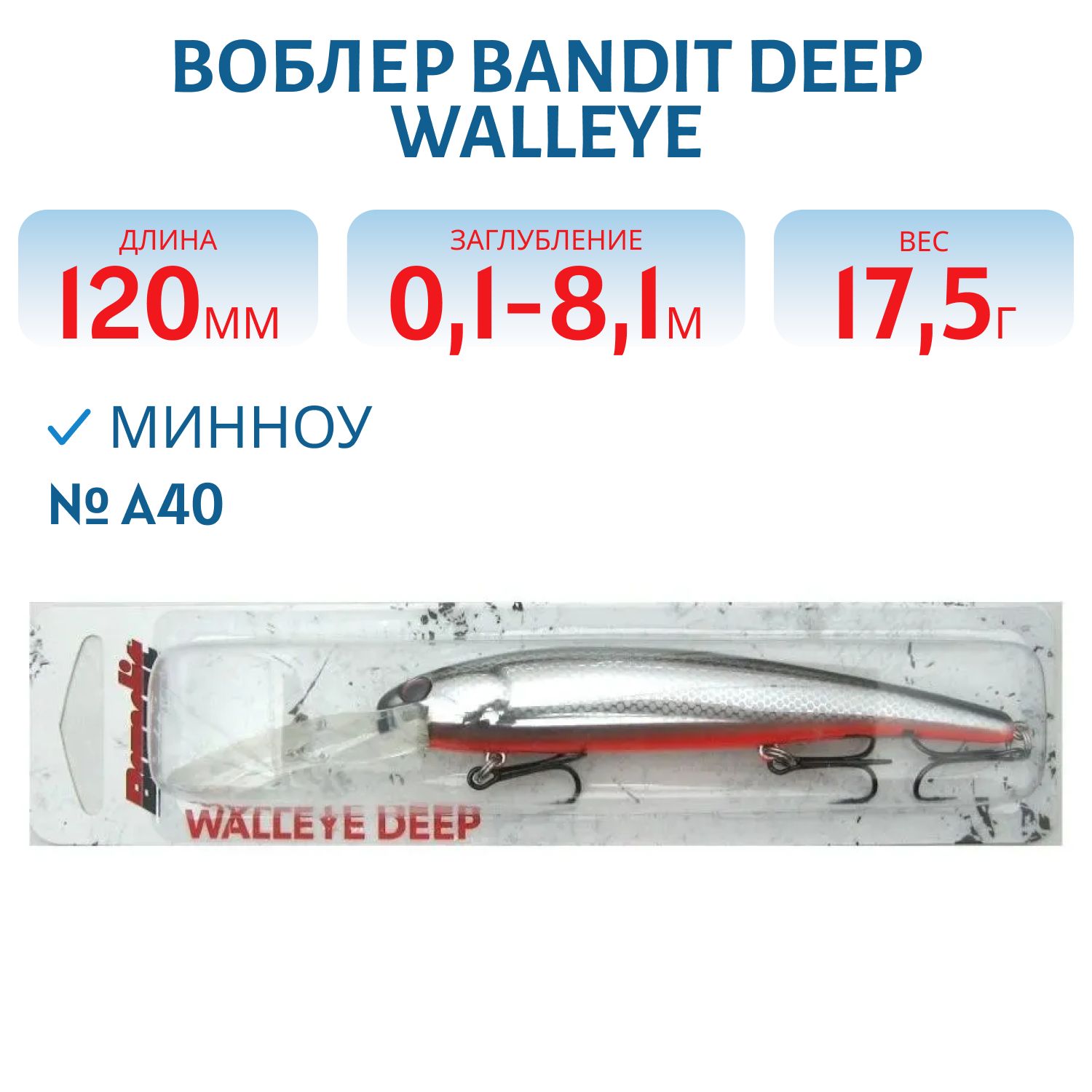 Воблер BANDIT DEEP WALLEYE A40